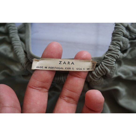 Zara Olive Green Satin Camisole Tank Top - Size S - Picture 3 of 4